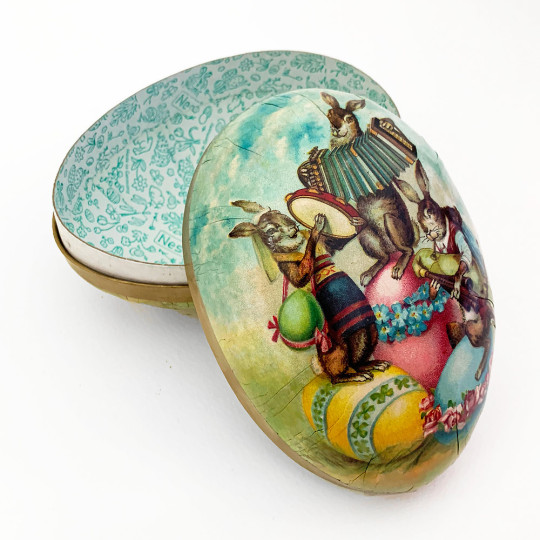 6" Vintage Easter Bunny Band Papier Mache Easter Egg Container ~ Germany